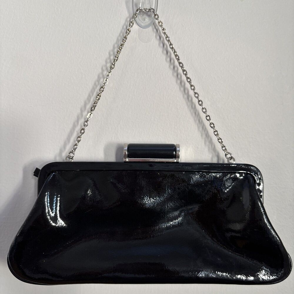vintage ann taylor black patent leather clutch